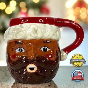 3D Surprised Santa Claus Shaped Ceramic Face Mug Coffee Cup 23oz Holiday Decor